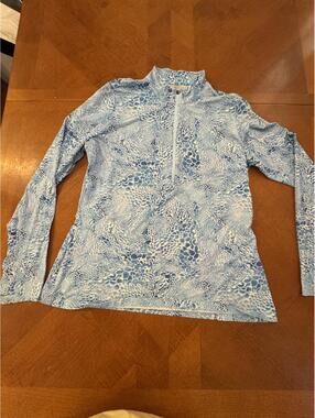 Calla XL Blue Patterned Long Sleeve Quarter Zip Pullover